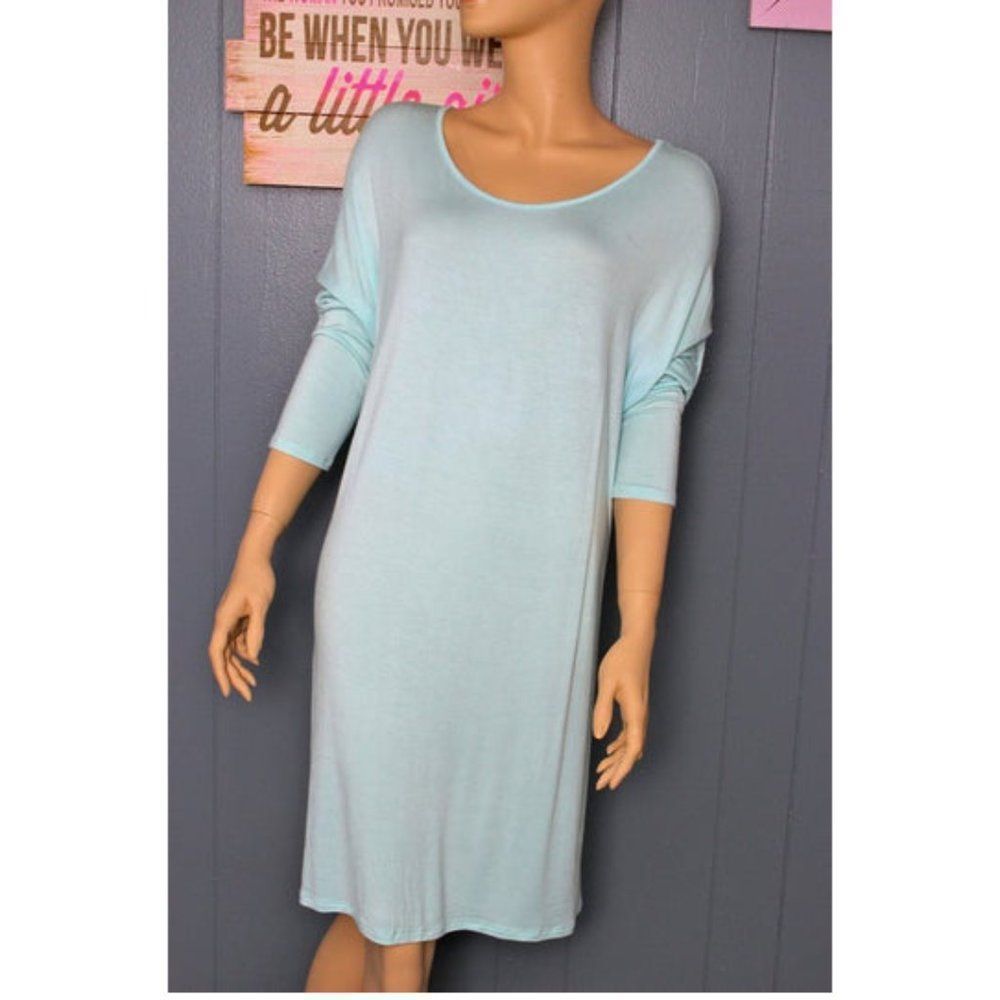 Don't Get It Twisted Solid Blue Long Sleeve Mini Dress 1X